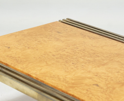 Mid Century Burl Wood and Brass Coffee Table