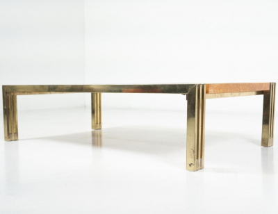 Mid Century Burl Wood and Brass Coffee Table