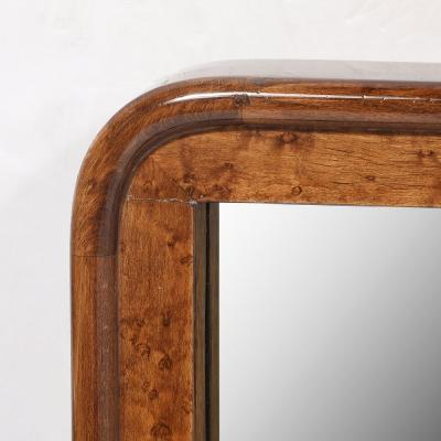 Mid Century Burled Walnut Bordered Mirror W Graphic Acid Etched Oceanic Motif