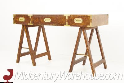 Mid Century Burlwood Campaign Sawhorse Desk