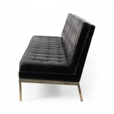Mid Century Button Tufted Black Leather Armless 3 Seat Sofa