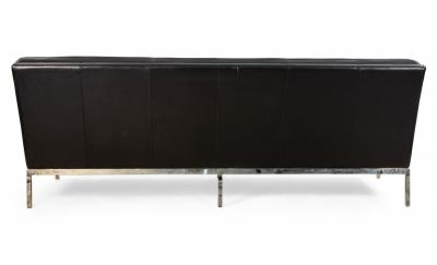 Mid Century Button Tufted Black Leather Armless 3 Seat Sofa