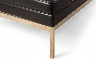 Mid Century Button Tufted Black Leather Armless 3 Seat Sofa