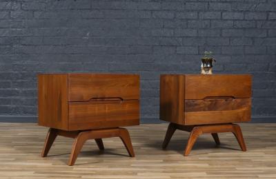 Mid Century Californian Modern Sculpted Walnut Night Stands