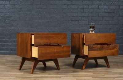 Mid Century Californian Modern Sculpted Walnut Night Stands