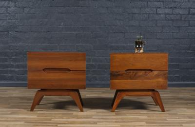 Mid Century Californian Modern Sculpted Walnut Night Stands