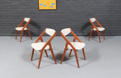 Mid Century Canadian Modern Sculpted Teak Tweed Dining Chairs