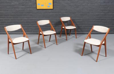Mid Century Canadian Modern Sculpted Teak Tweed Dining Chairs