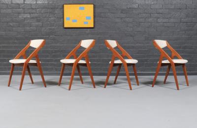 Mid Century Canadian Modern Sculpted Teak Tweed Dining Chairs