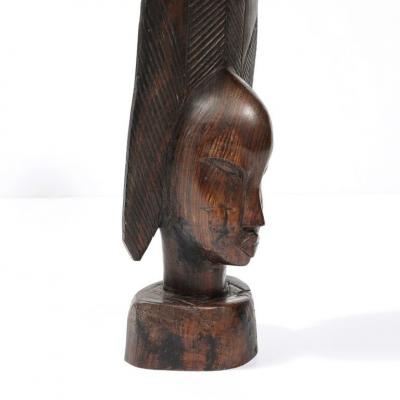 Mid Century Carved Female Bust in Ebony Hardwood W Herringbone Pattern