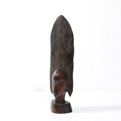 Mid Century Carved Female Bust in Ebony Hardwood W Herringbone Pattern