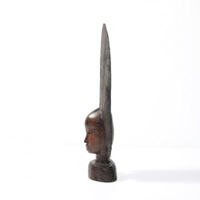 Mid Century Carved Female Bust in Ebony Hardwood W Herringbone Pattern