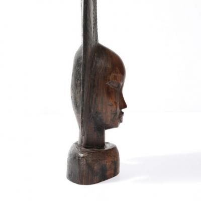 Mid Century Carved Female Bust in Ebony Hardwood W Herringbone Pattern
