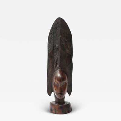 Mid Century Carved Female Bust in Ebony Hardwood W Herringbone Pattern