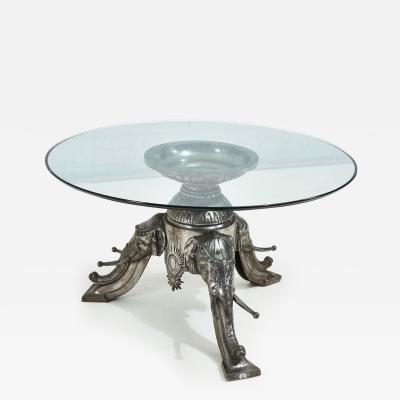 Mid Century Cast Iron Triple Elephant Head Center Dining Table 1960