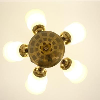 Mid Century Ceiling Lamp in Brass Glass with Spring Decorations Finland 1950s