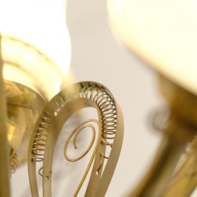 Mid Century Ceiling Lamp in Brass Glass with Spring Decorations Finland 1950s
