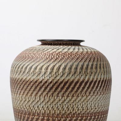 Mid Century Ceramic Earth Toned Vase W Scaled Textural Detailing signed Germany