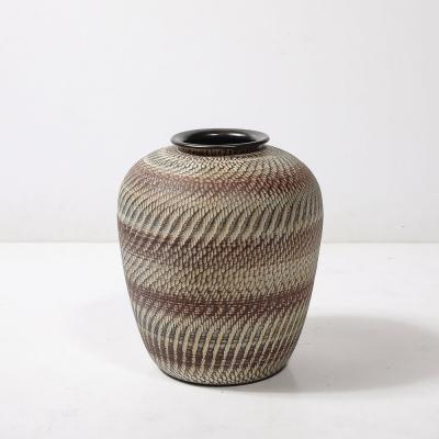 Mid Century Ceramic Earth Toned Vase W Scaled Textural Detailing signed Germany