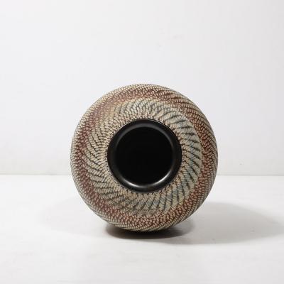 Mid Century Ceramic Earth Toned Vase W Scaled Textural Detailing signed Germany