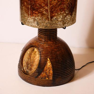 Mid Century Ceramic Table Lamp W Naturalist Resin Shade Illuminated Cutout