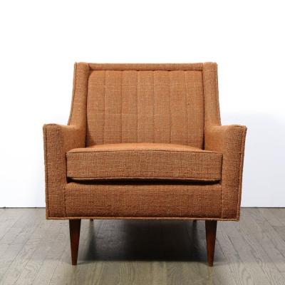 Mid Century Channel Back Armchair W Ebonized Walnut Legs Marmalade Upholstery