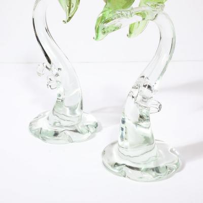 Mid Century Chartreuse Transparent Hand Blown Murano Glass Bird Sculptures