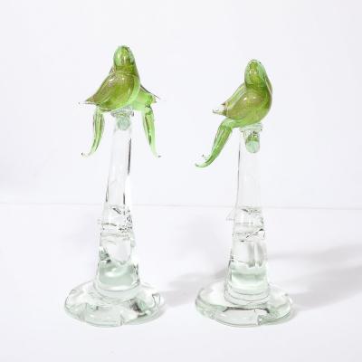 Mid Century Chartreuse Transparent Hand Blown Murano Glass Bird Sculptures