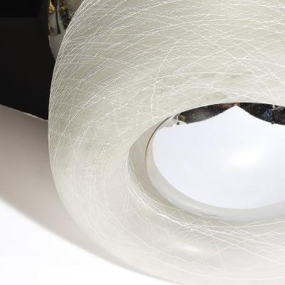 Mid Century Chrome Flush Mount Chandelier with Spun Frosted Textural Shade