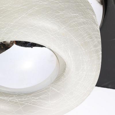 Mid Century Chrome Flush Mount Chandelier with Spun Frosted Textural Shade