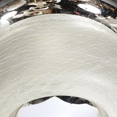 Mid Century Chrome Flush Mount Chandelier with Spun Frosted Textural Shade