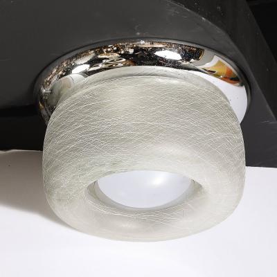 Mid Century Chrome Flush Mount Chandelier with Spun Frosted Textural Shade