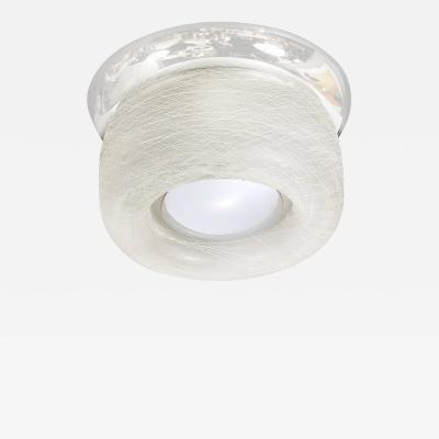 Mid Century Chrome Flush Mount Chandelier with Spun Frosted Textural Shade