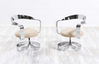 Mid Century Chrome Ribbon Style Swivel Lounge Chairs