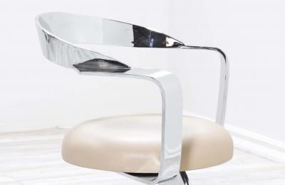 Mid Century Chrome Ribbon Style Swivel Lounge Chairs
