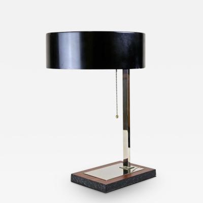 Mid Century Chromed Table Lamp With Black Metal Lamp Shade Austria circa 1950