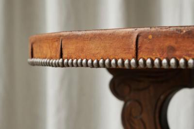 Mid Century Coffee Table in Solid Wood and Patinated Cognac Leather