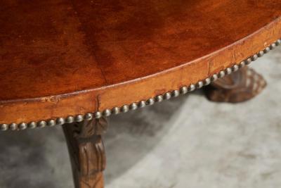 Mid Century Coffee Table in Solid Wood and Patinated Cognac Leather