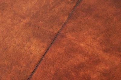 Mid Century Coffee Table in Solid Wood and Patinated Cognac Leather