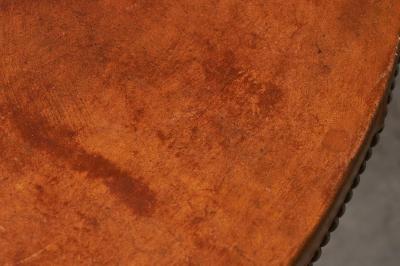 Mid Century Coffee Table in Solid Wood and Patinated Cognac Leather