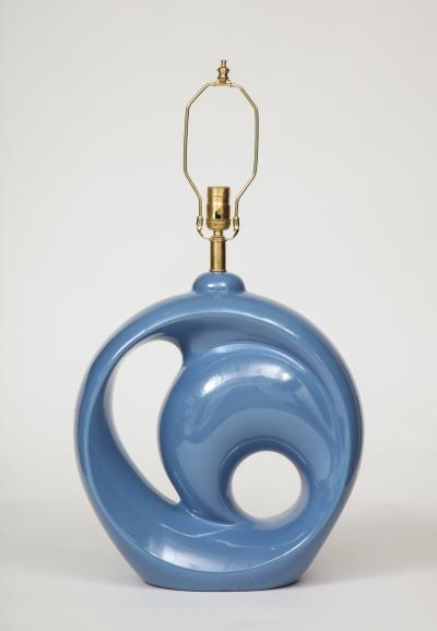 Mid Century Conflower Blue Porcelain Lamps