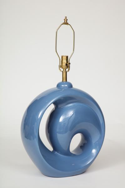 Mid Century Conflower Blue Porcelain Lamps