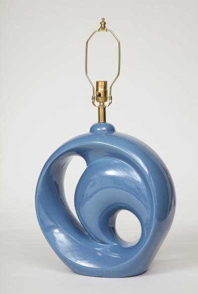 Mid Century Conflower Blue Porcelain Lamps