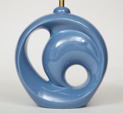 Mid Century Conflower Blue Porcelain Lamps