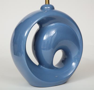 Mid Century Conflower Blue Porcelain Lamps