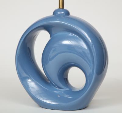 Mid Century Conflower Blue Porcelain Lamps