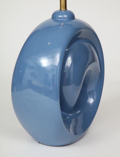 Mid Century Conflower Blue Porcelain Lamps