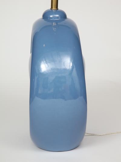 Mid Century Conflower Blue Porcelain Lamps