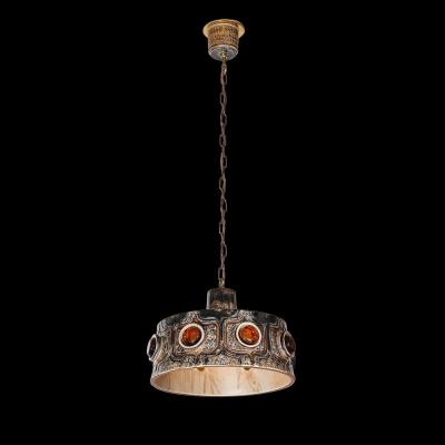 Mid Century Cool Umber Glazed Ceramic Pendant Chandelier with Amber Glass Detail