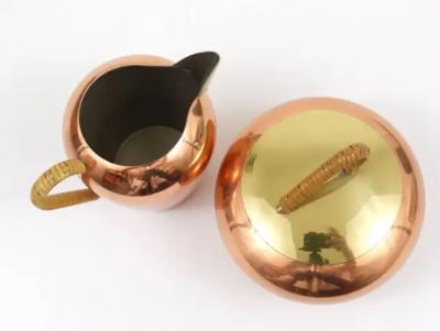Mid Century Copper Brass Milk Creamer and Sugar Bowl with Lid Austria 1950s